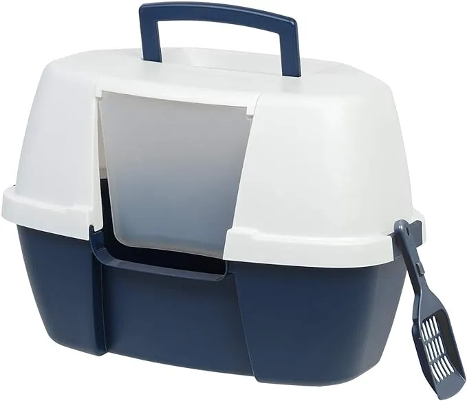 Iris Large Hooded Litter Box with Scoop - Blue