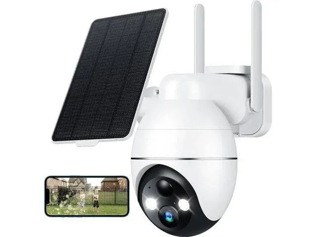 Solar Security Cameras Wireless Outdoor, 2K 355° PTZ Outdoor Camera Wireless,...