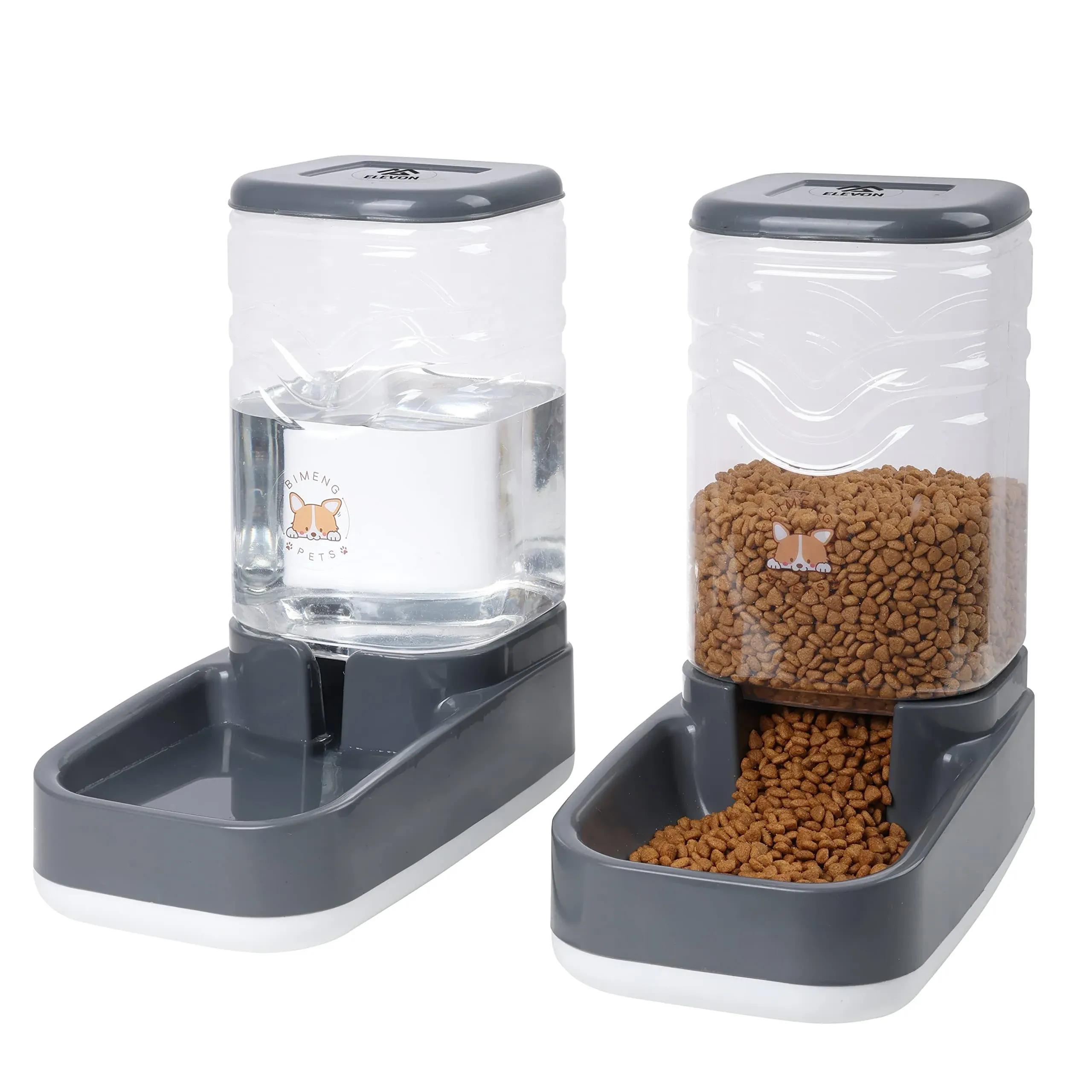 Elevon Automatic Dog and Cat Gravity Food and Water Dispenser Set 3.8L - Grey