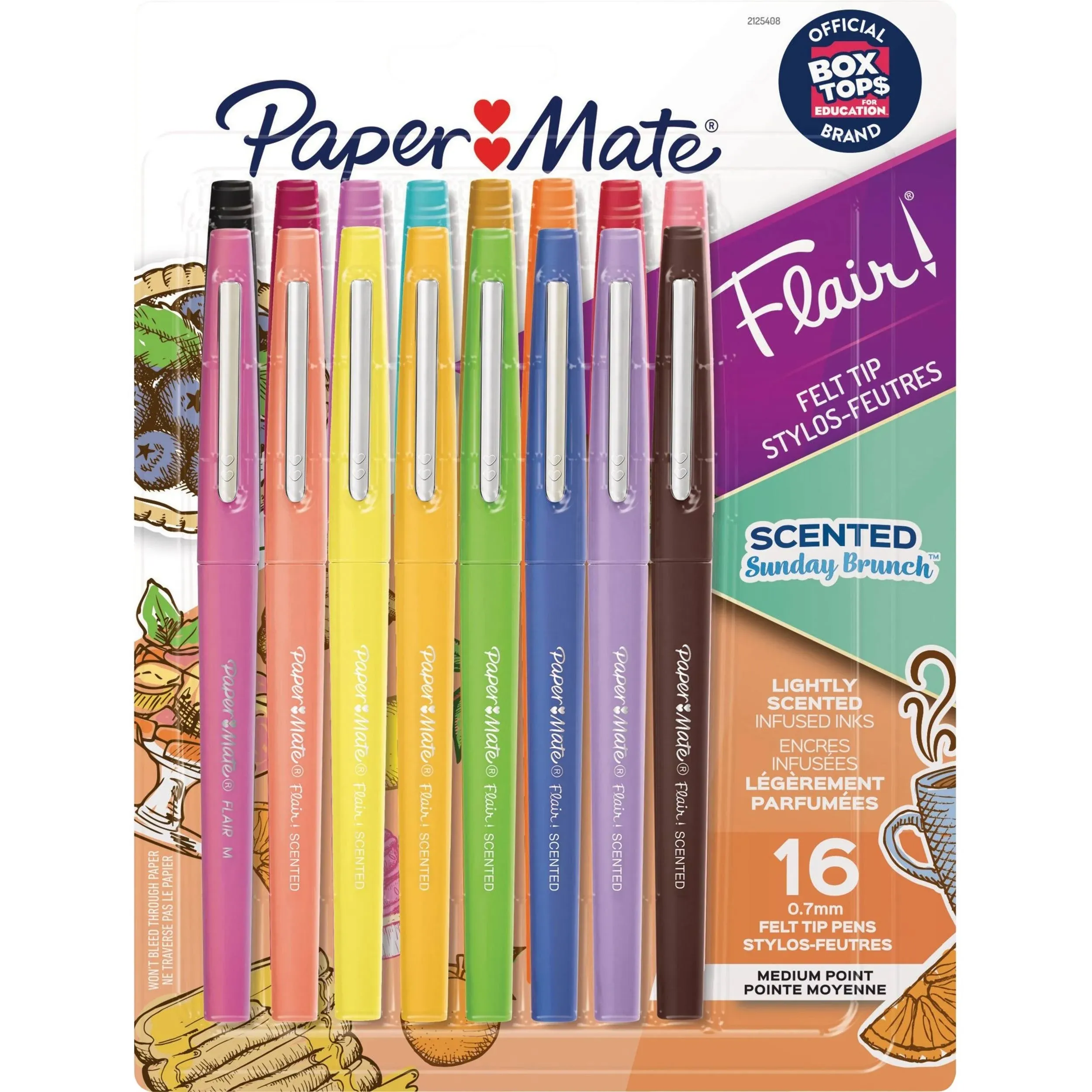 Paper Mate Flair Felt Tip Pens, Medium Point, 0.7mm, Scented Sunday Brunch, Assorted, 16 Count