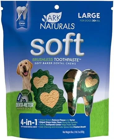 Ark Naturals Brushless Toothpaste, Dog Dental Chews for Large Breeds, Freshens Breath, Helps Reduce Plaque & Tartar, 18oz, 1 Pack