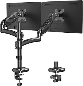 MOUNTUP Dual Monitor Stand, Height Adjustable Monitor Desk Mount, Gas Spring Monitor Arm for Two 17-32 Inch Screens, with C Clamp/Grommet Mounting Base, Holds 4.4-17.6 lbs per Arm, Max VESA 100x100mm