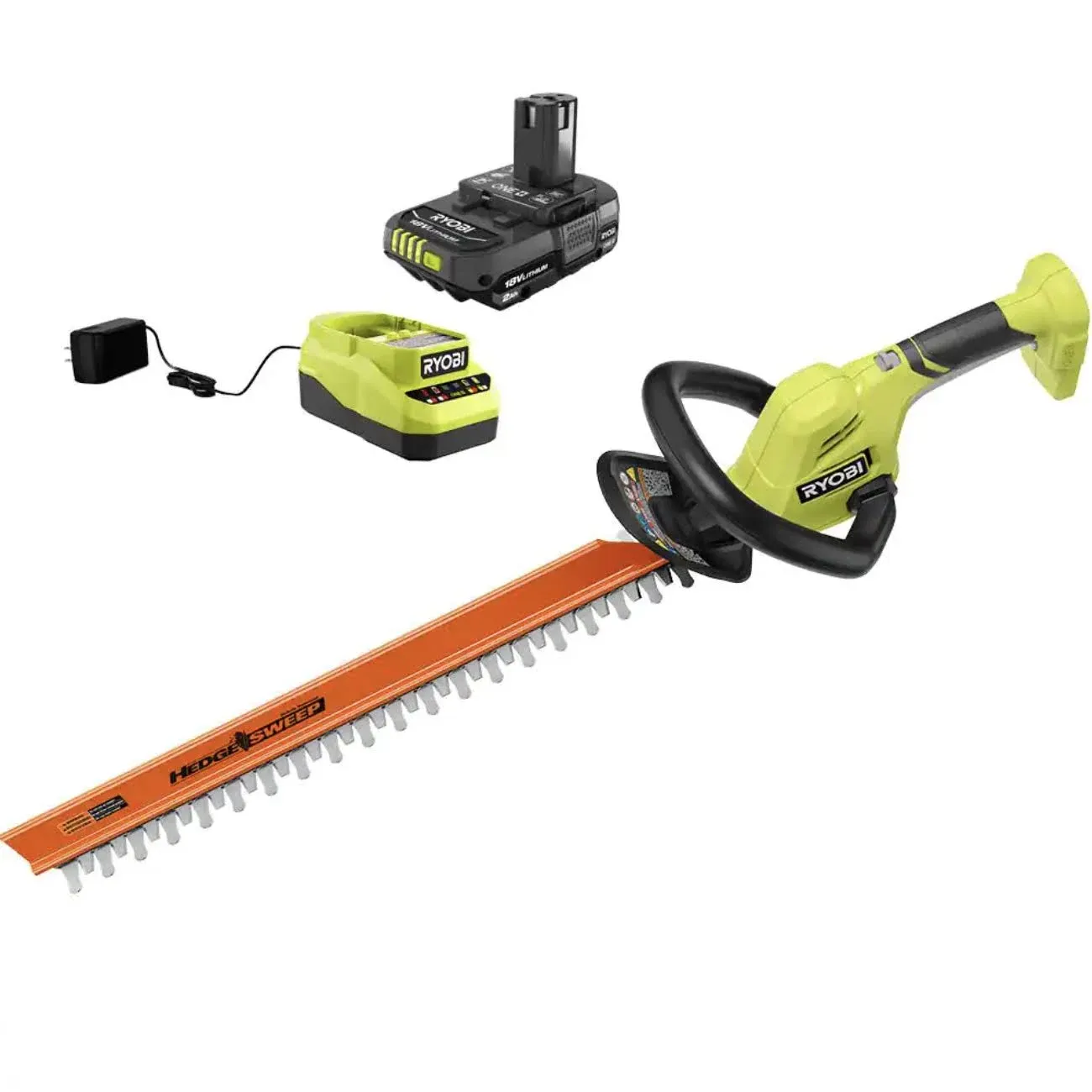 Ryobi P2690 ONE+ 18V 22 in. Lithium-Ion Cordless Hedge Trimmer with 2.0 Ah Battery and Charger