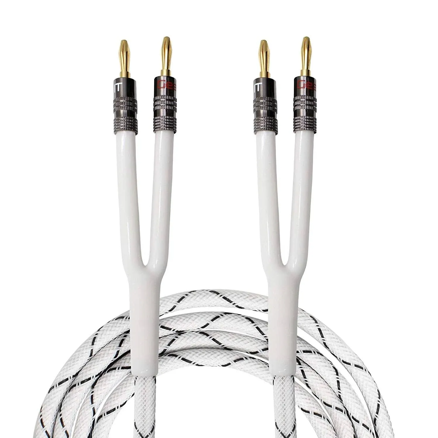 GearIT 12AWG Gauge (2 x 4mm) Premium Heavy Duty Braided Speaker Wire (3 Meters / 10 Feet/White) with Dual Gold Plated Banana Plug Tips - Oxygen-Free