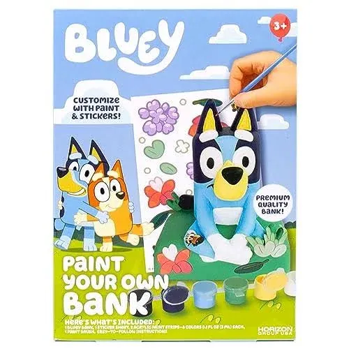 Bluey Paint Your Own Bank, Includes 6 Paints, Stickers, Vinyl Bank, Piggy Bank ...