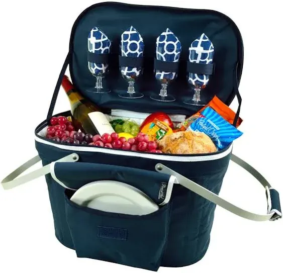 Picnic at Ascot Collapsible Insulated Picnic Basket for 4 - Navy