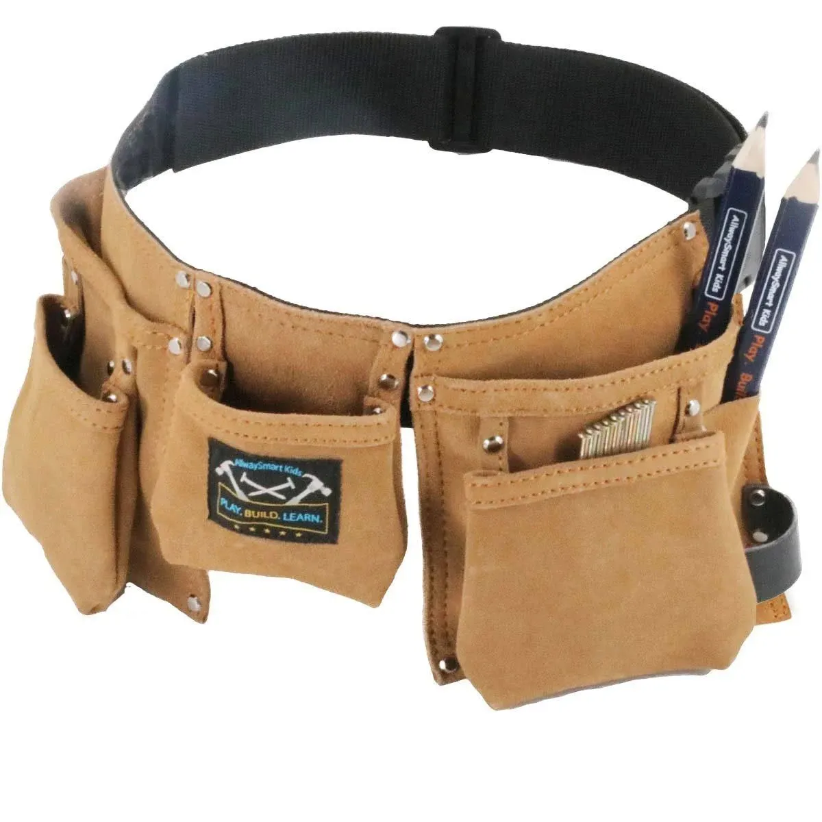 Real Leather Kids Tool Belt with Two Blue Carpenter Pencils