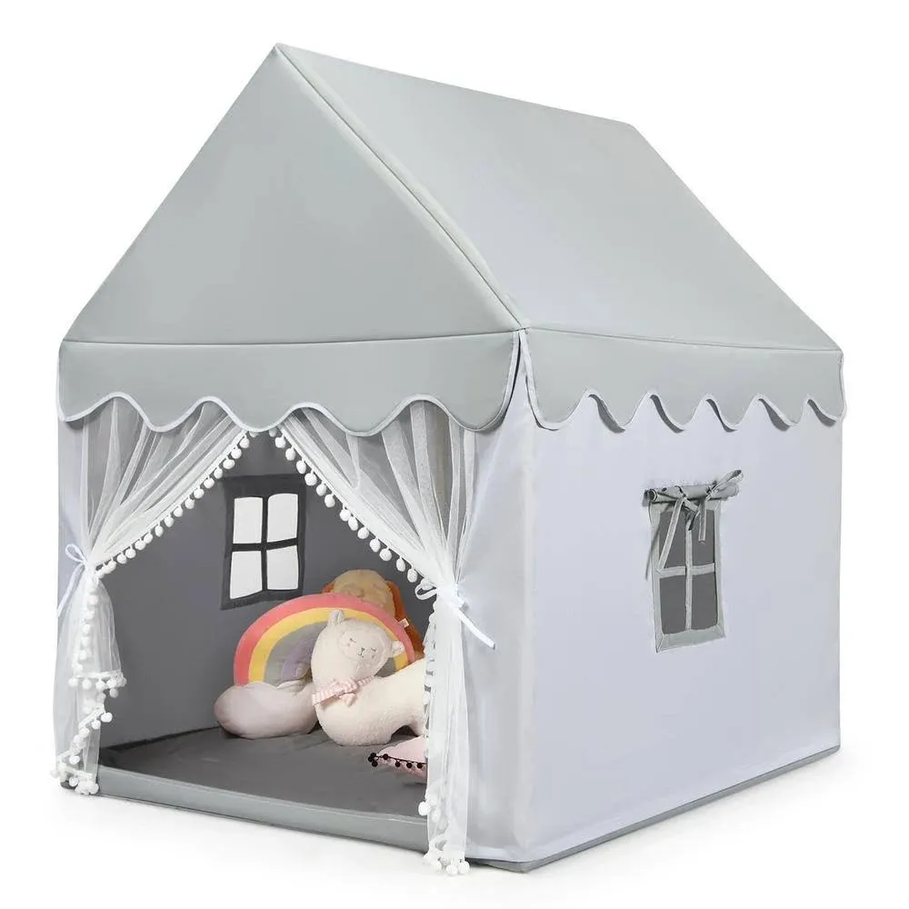 Costway Kids Play Tent Large Playhouse Children Play Castle Fairy Tent Gift w/ Mat Gray - Gray