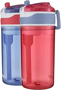 Contigo Snack Hero Water Bottle Set, 2-in-1 Water Bottle with 4oz Snack Compartment & 13oz Spill-Proof Water Bottle - Red & Blue