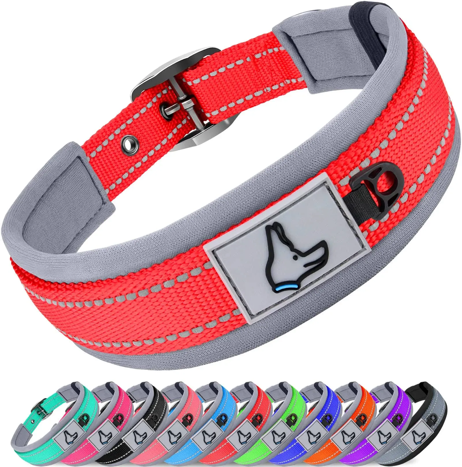 Joytale Neoprene Padded Dog Collar for Large Dogs, 11 Colors, Reflective Wide Pet ...