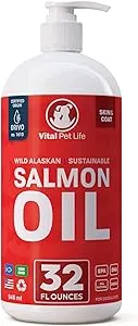 Salmon Oil for Dogs & Cats - Healthy Skin & Coat, Fish Oil, Omega 3 EPA DHA, Liquid Food Supplement for Pets, All Natural, Supports Joint & Bone Health, Natural Allergy & Inflammation Defense, 32 oz