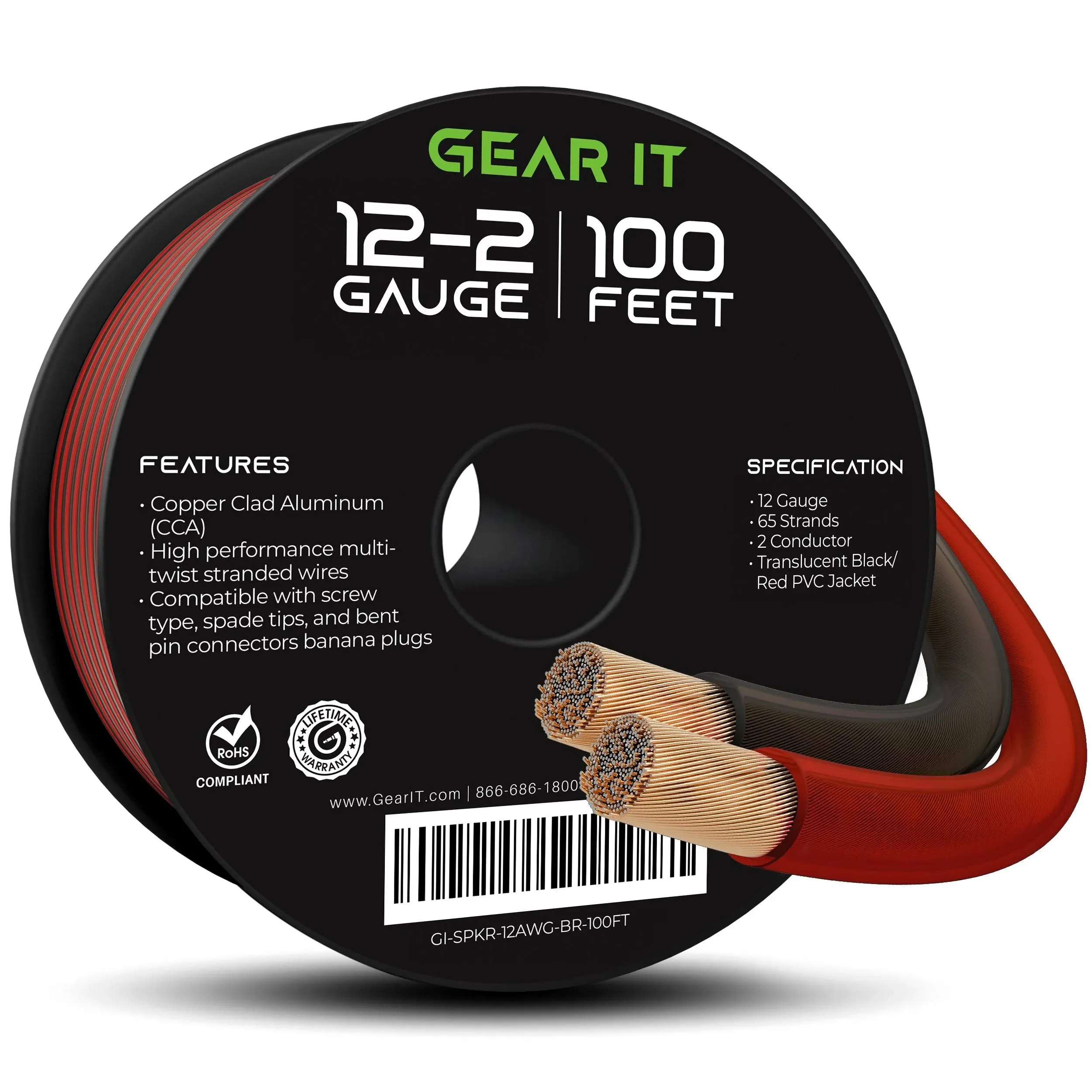 GearIT Pro Series 12 Gauge (2 x 4mm) Speaker Wire Cable (30.4 Meters / 100 Feet/Black Red) CCA HiFi Audio Speaker Cable Great Use for Car Audio and H