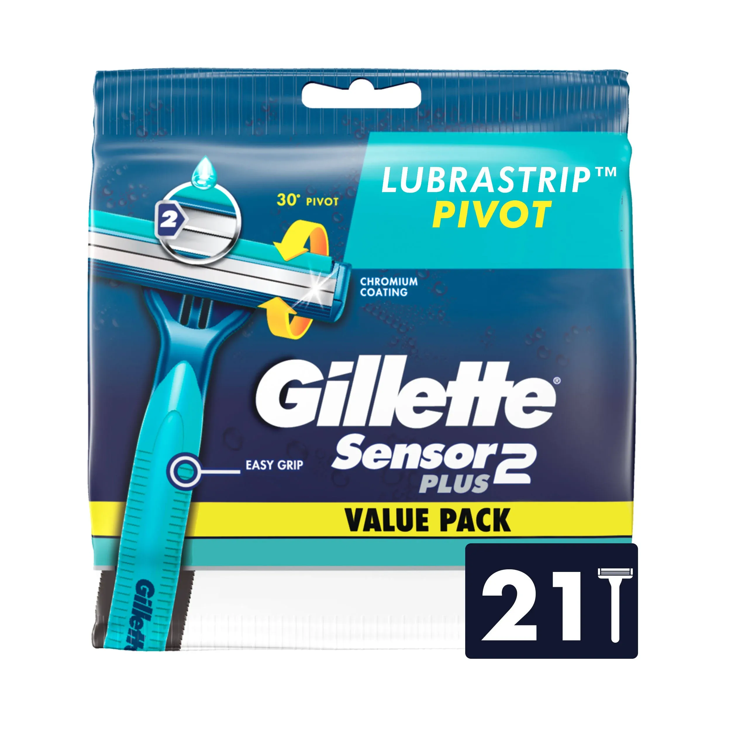 Gillette Sensor2 Plus Lubrastrip Pivot Men's Disposable Razor 21 Count