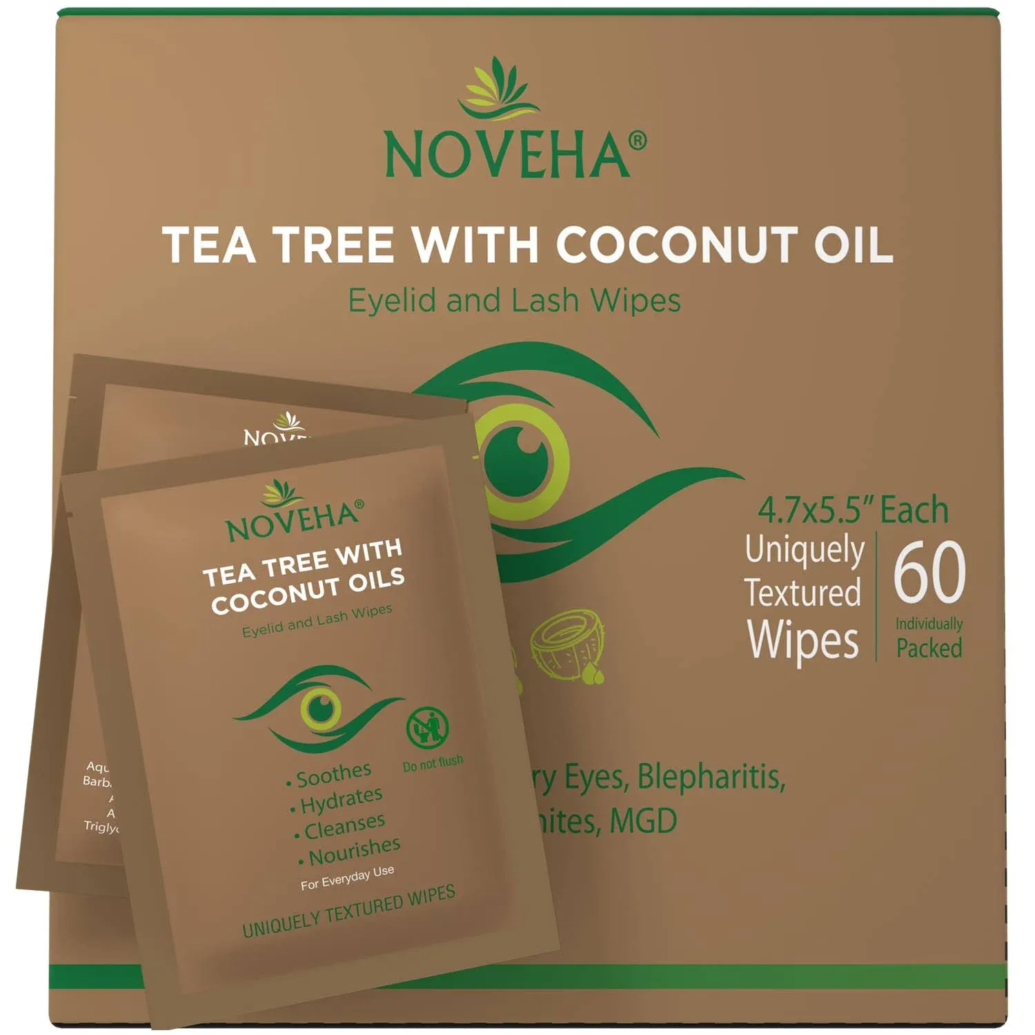 Noveha Tea Tree & Coconut Oil for Eyelid Wipes with Aloe Vera