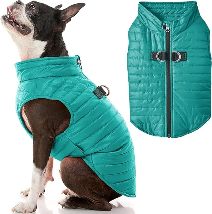 Gooby Puffer Vest Dog Jacket - Turquoise, Small - Ultra Thin Zip Up Wind Breaker with Dual D Ring Leash - Water Resistant Small Dog Sweater Coat - Dog Clothes for Small Dogs Boy or Medium Dogs