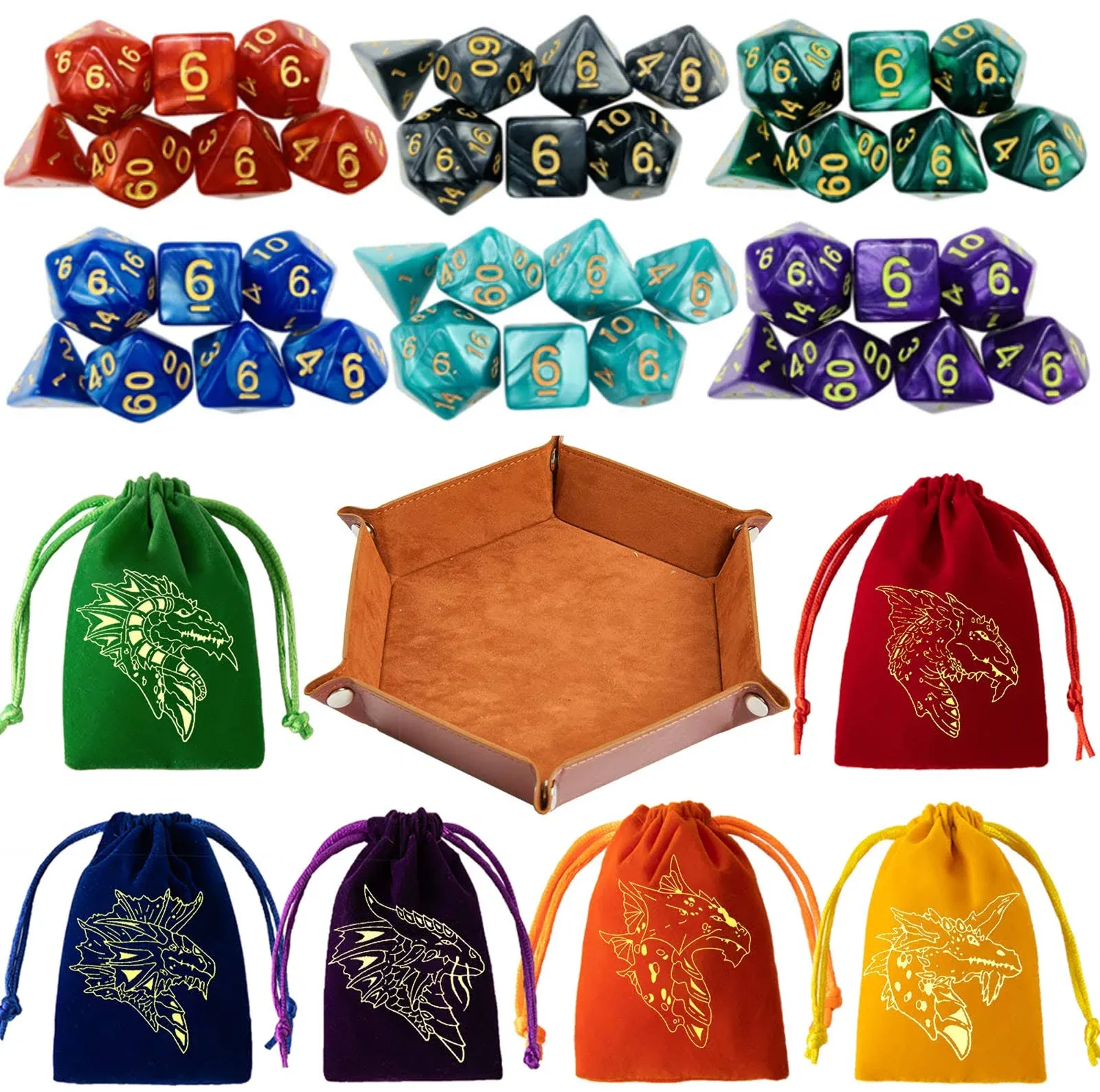 PUGED DND Dice Set 42 Pcs Polyhedral Dungeons and Dragons Rolling Dice for D&D ...