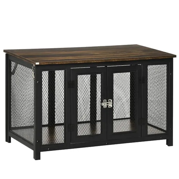 PawHut Furniture Style Dog Crate with Openable Top, Big Dog Crate End Table, Puppy Crate for Small Dogs Indoor, Spacious Interior, Pet Kennel, Brown