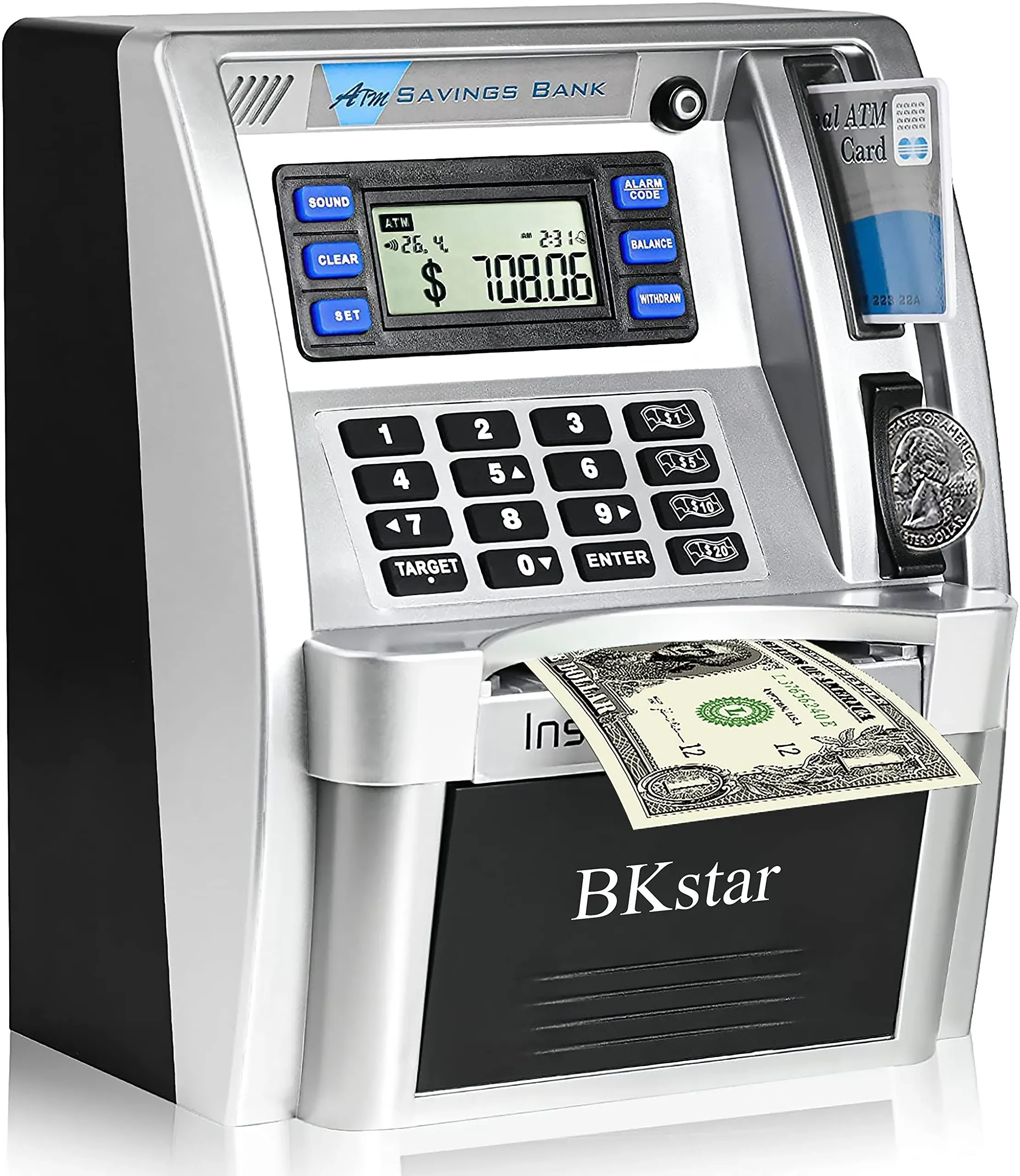 ?????? ???? ???????? ATM Piggy Bank for Real Money for Kids Adults with Debit Card, Bill Feeder, Coin Recognition, Balance Calculator, Digital Electronic Money Safe Saving Cash Box