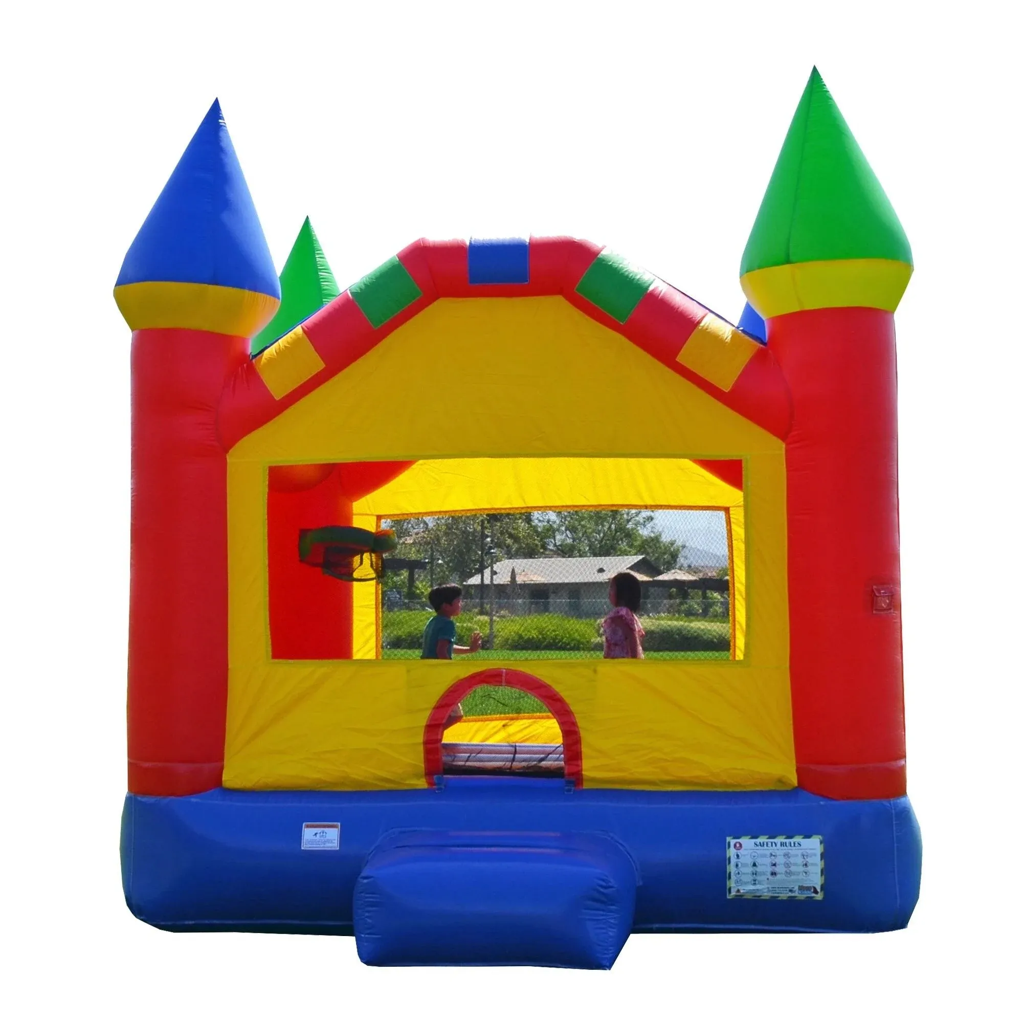 HeroKiddo Block Party Bounce House Commercial Grade for Kids and Adults (with Blower), Basketball Hoop, Outdoor Indoor, Birthday Party, Rental Quality, All Seasons, Big Inflatable 13x13