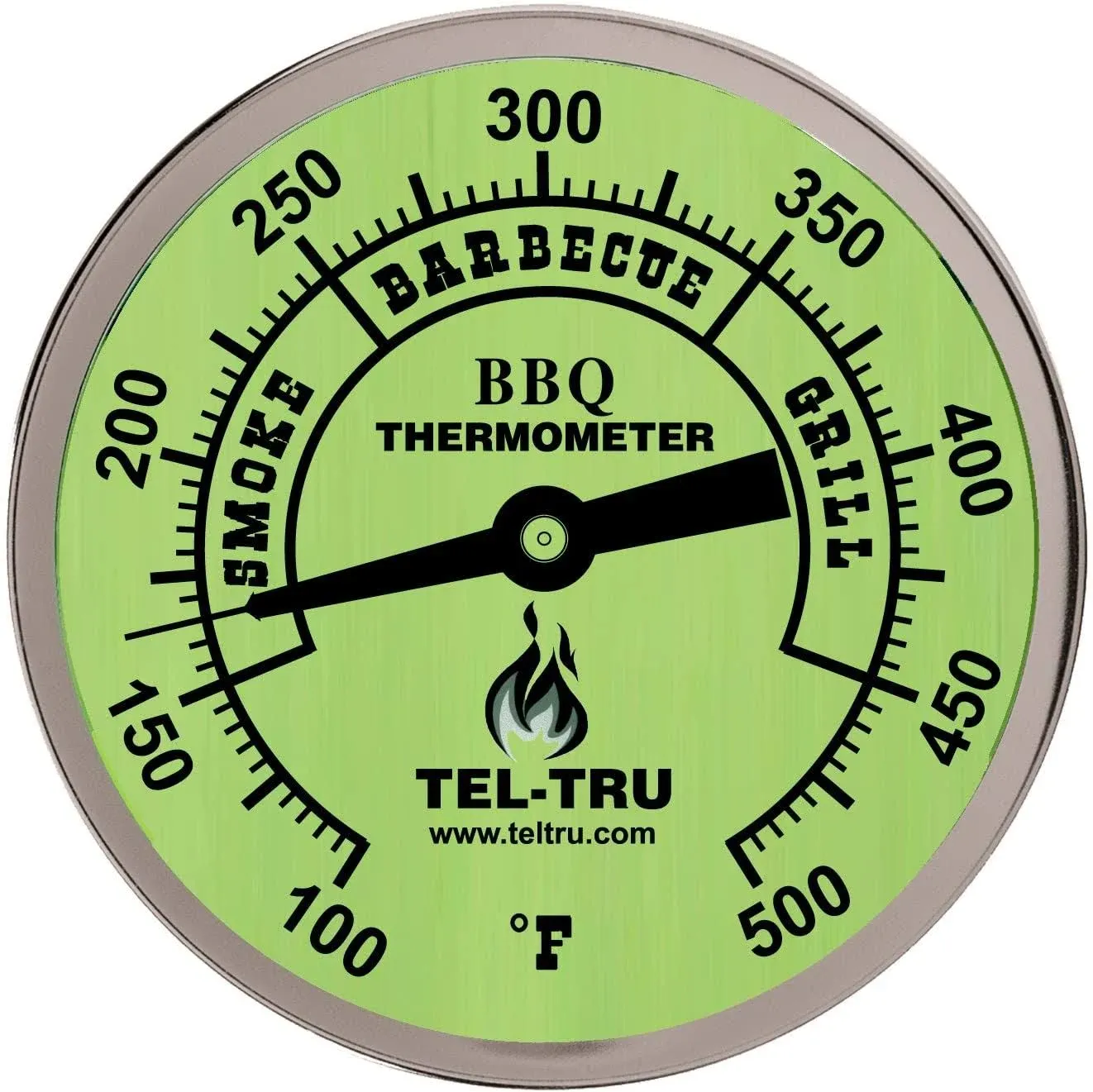 Tel-Tru BQ300 Barbecue Thermometer, 3 inch Glow Dial with Zones, 4 inch Stem, F