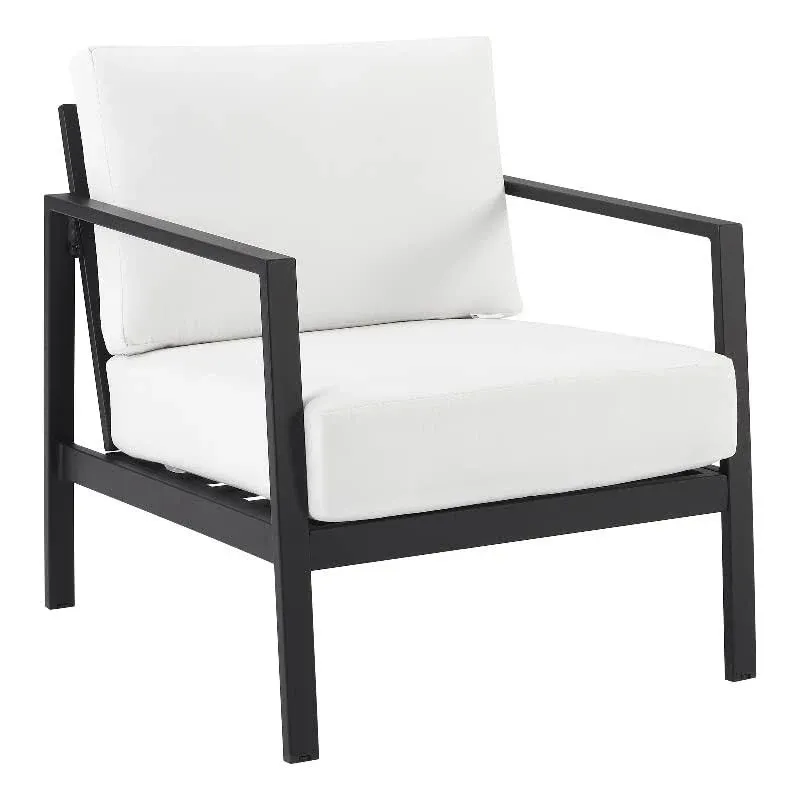 Linon Turner Lightweight Aluminum Outdoor Chair with White Cushions in Black