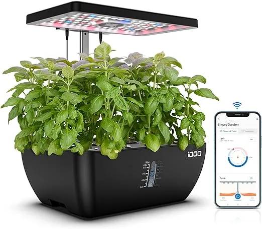 iDOO Indoor Garden Hydroponics Growing System 12Pods WiFi Smart Garden Plant Germination Kit with LED Grow Light, 6.5L Large Water Tank, Fan Pump System, for Vegetable Herb Grower Gardening Gift