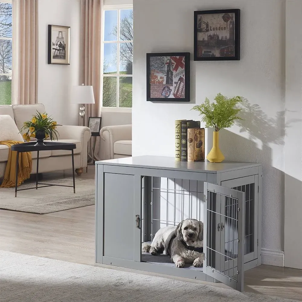 Medium Dog Crate with Cushion, Gray - Unipaws - UH5084