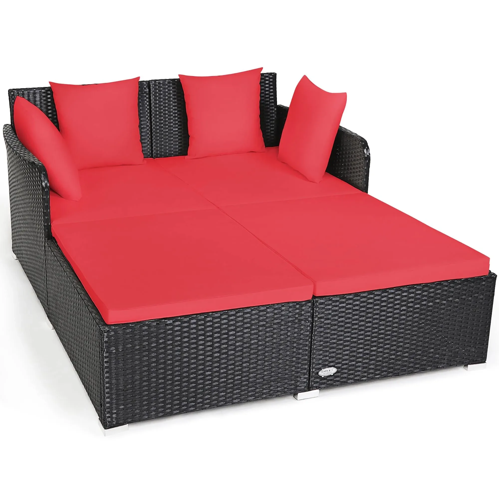 Costway Outdoor Patio Rattan Daybed with Pillows and Cushioned Sofa Furniture