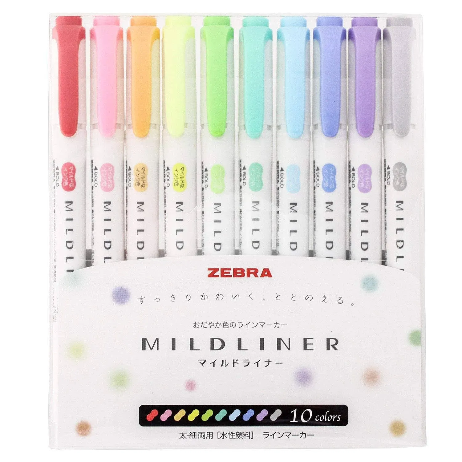 Zebra WKT7-10C Highlighter Mild Liner, 10 Colors