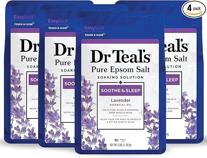 Dr Teal's Pure Epsom Salt, Soothe & Sleep with Lavender, 3 lb (Pack of 4)