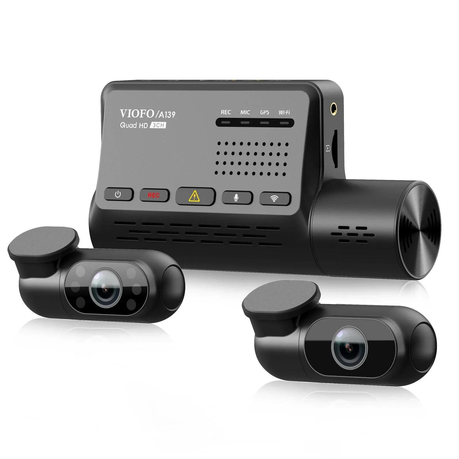 A139 3CH 3 Channel Dash Cam Front 1440P + Interior 1080P + Rear +GPS Dash Camera