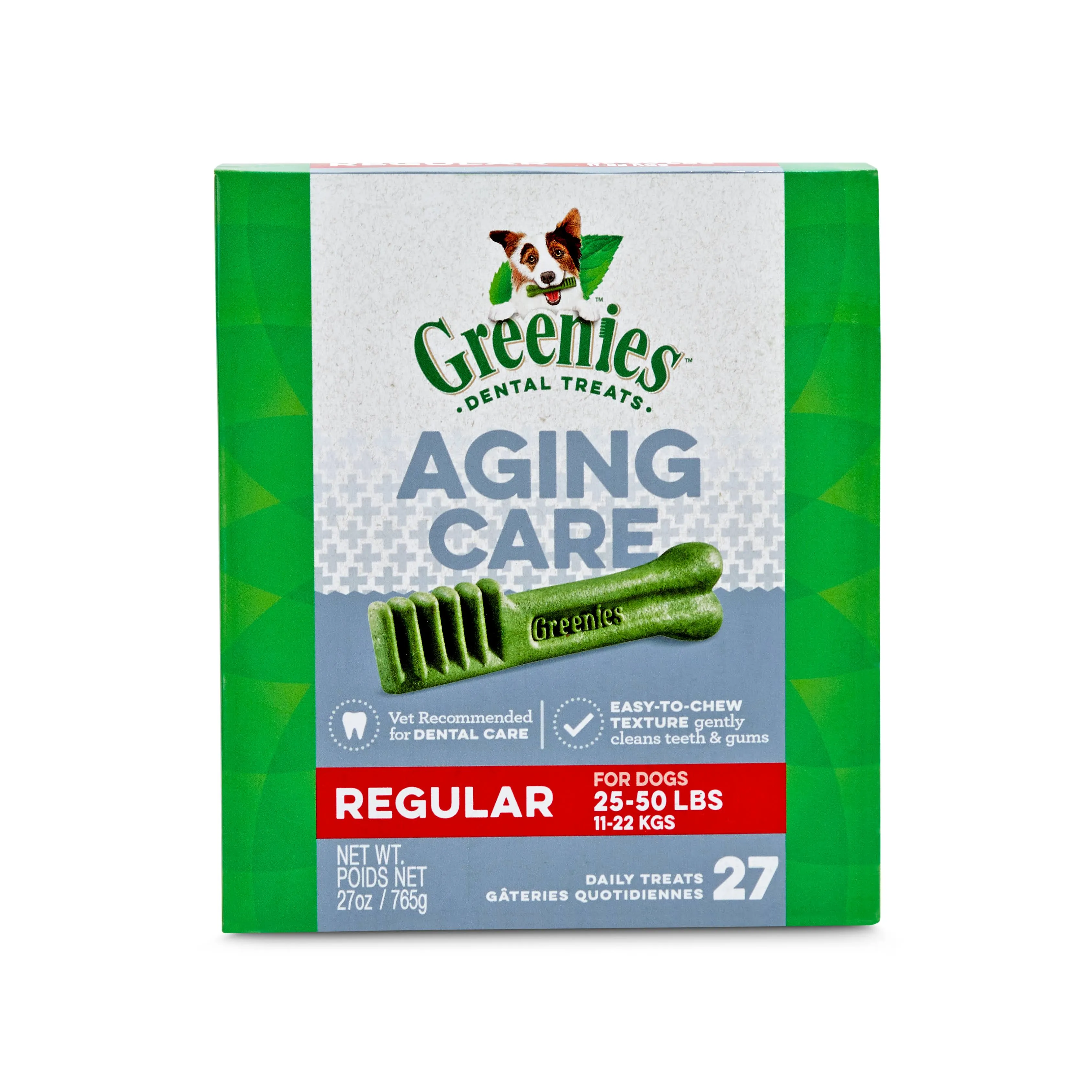 Greenies Aging Care Regular Natural Dog Dental Care Chews Oral Health Dog Treats, 27 oz., Count of 27, Medium