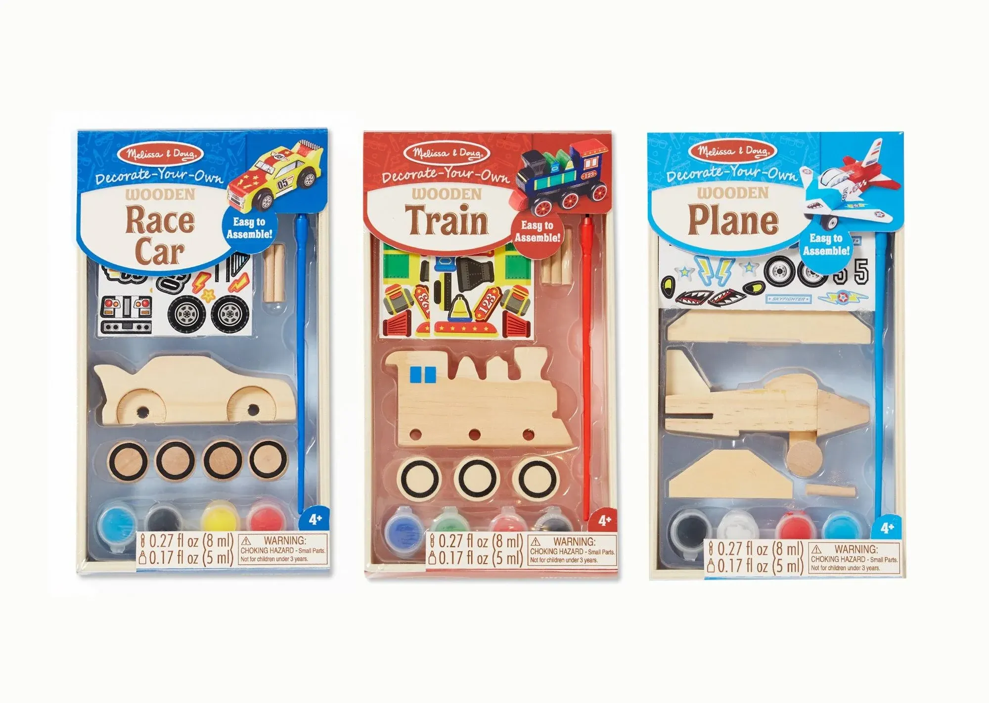 Melissa & Doug Decorate-Your-Own Wooden Craft Kits Set - Plane Train and Race Car