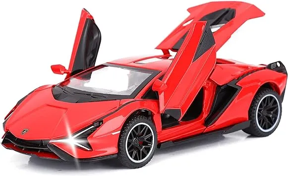 SASBSC Toy Cars Lambo Sian FKP3 Metal Model Car with Light and Sound Pull Back Toy Car for Boys Age 3 + Year Old (Red)