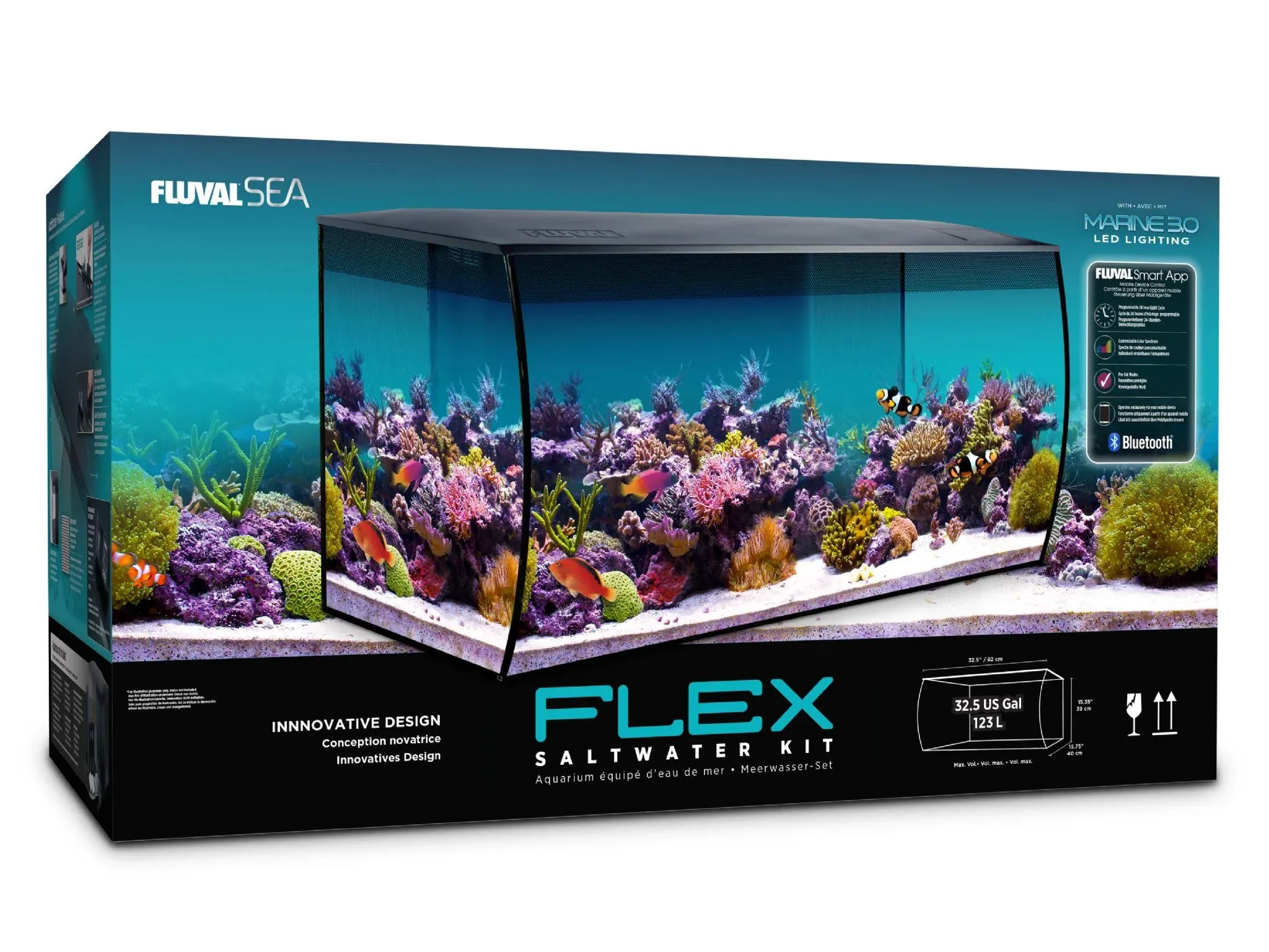 Fluval Flex 32.5 Marine Salt Water Aquarium Kit - Fish Tank for Fish, Coral &amp;...