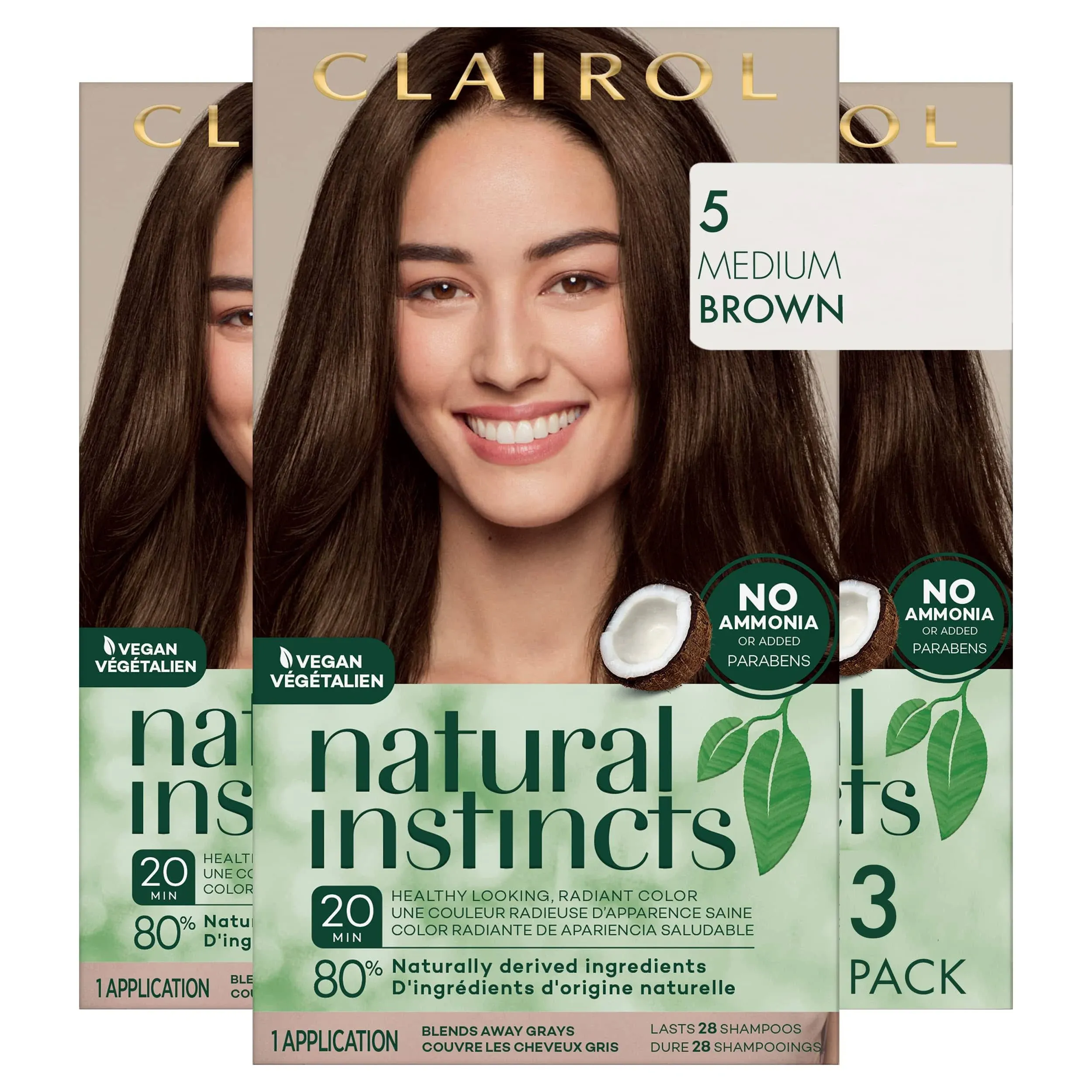 Clairol Natural Instincts Demi-Permanent Hair Dye, 5 Medium Brown Hair Color ...