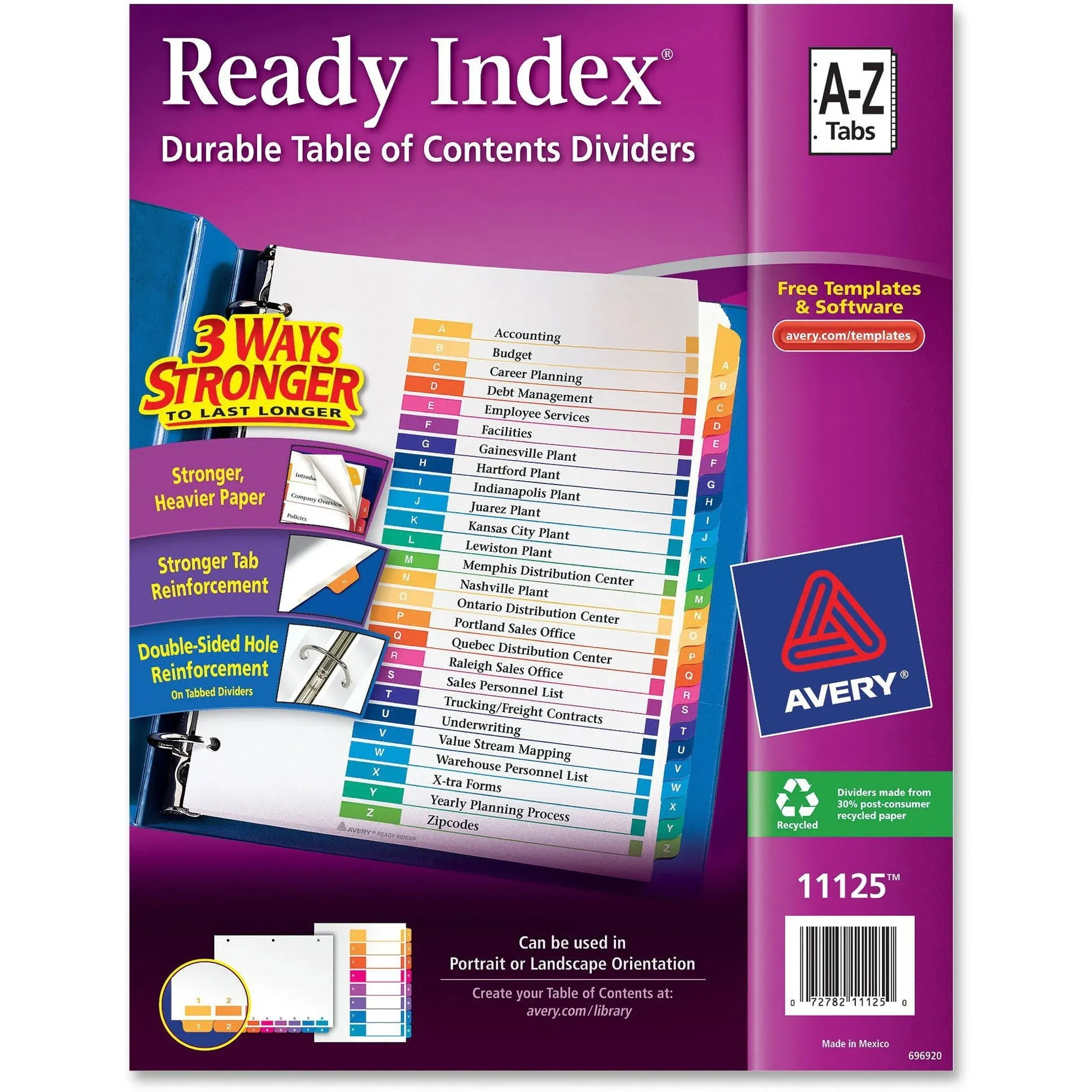 Avery Ready Index Table of Contents Dividers for Laser and Inkjet Printers, A-Z