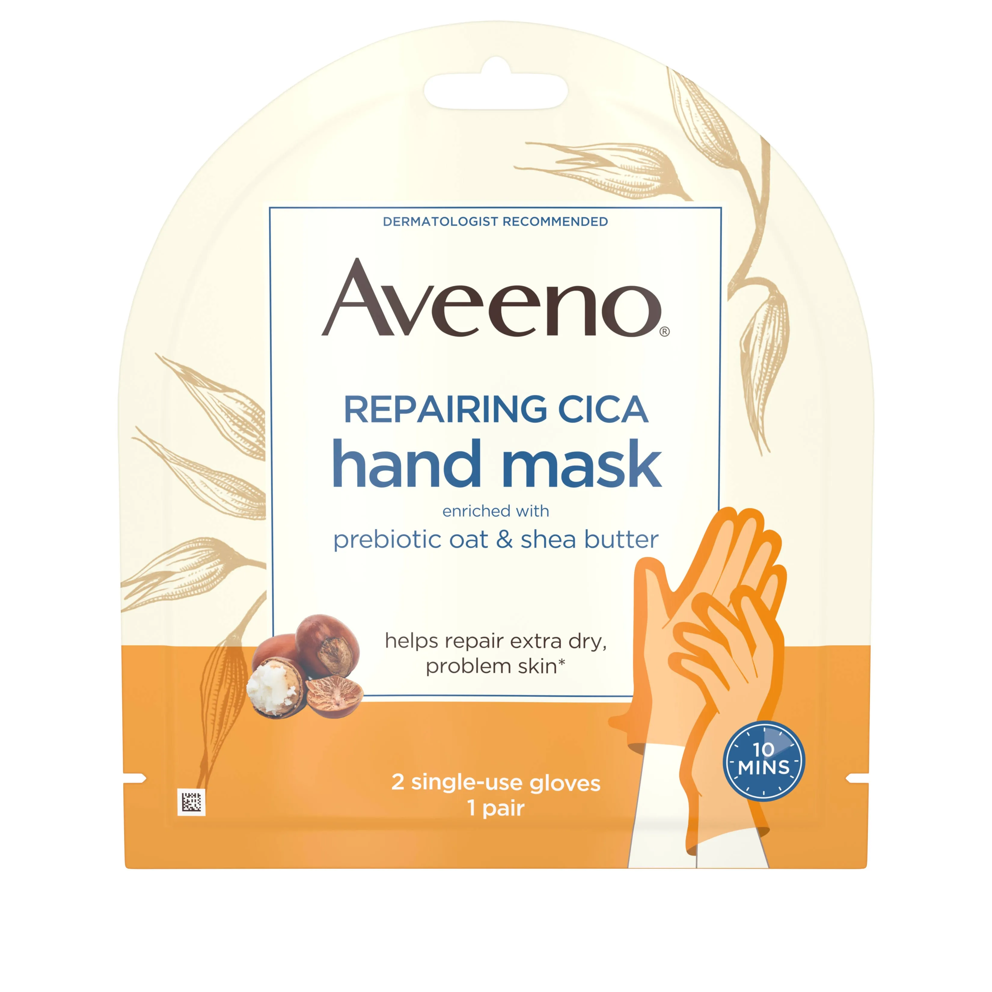 Aveeno Repairing Cica Hand Mask, Oat & Shea Butter, 1 Pair of Gloves