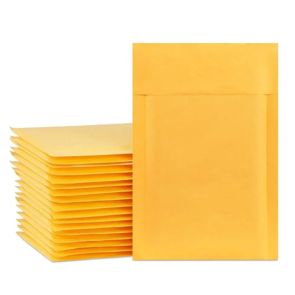 UCGOU Kraft Bubble Mailers 4x8 Inch 50 Pack Yellow Padded Envelopes #000 Small Business Mailing Packages Self Sealing Tear Resistant Boutique Bulk Mail Shipping Bags Bubble Mailers