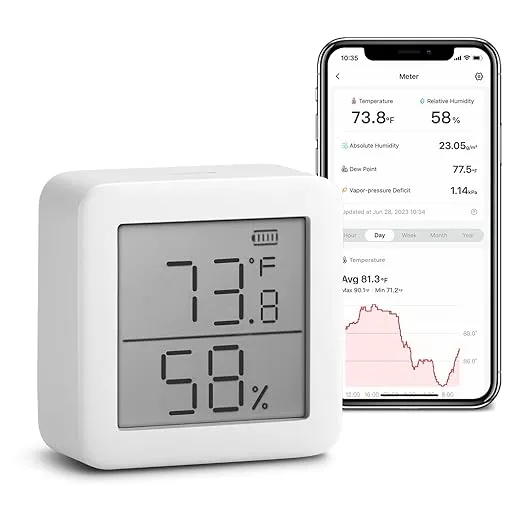 SwitchBot Thermometer Hygrometer, Bluetooth Indoor Humidity Sensor for Home, Dewpoint/VPD/Absolute Humidity Meter, Temperature Sensor with App Control, Large LCD Display, 2-Year Data Storage Export