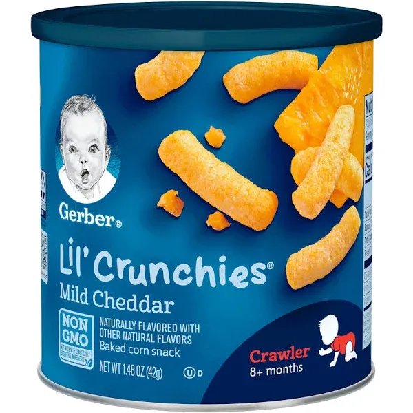 Gerber Snacks For Baby Lil’ Crunchies Mild Cheddar 1.48 Oz Canister 