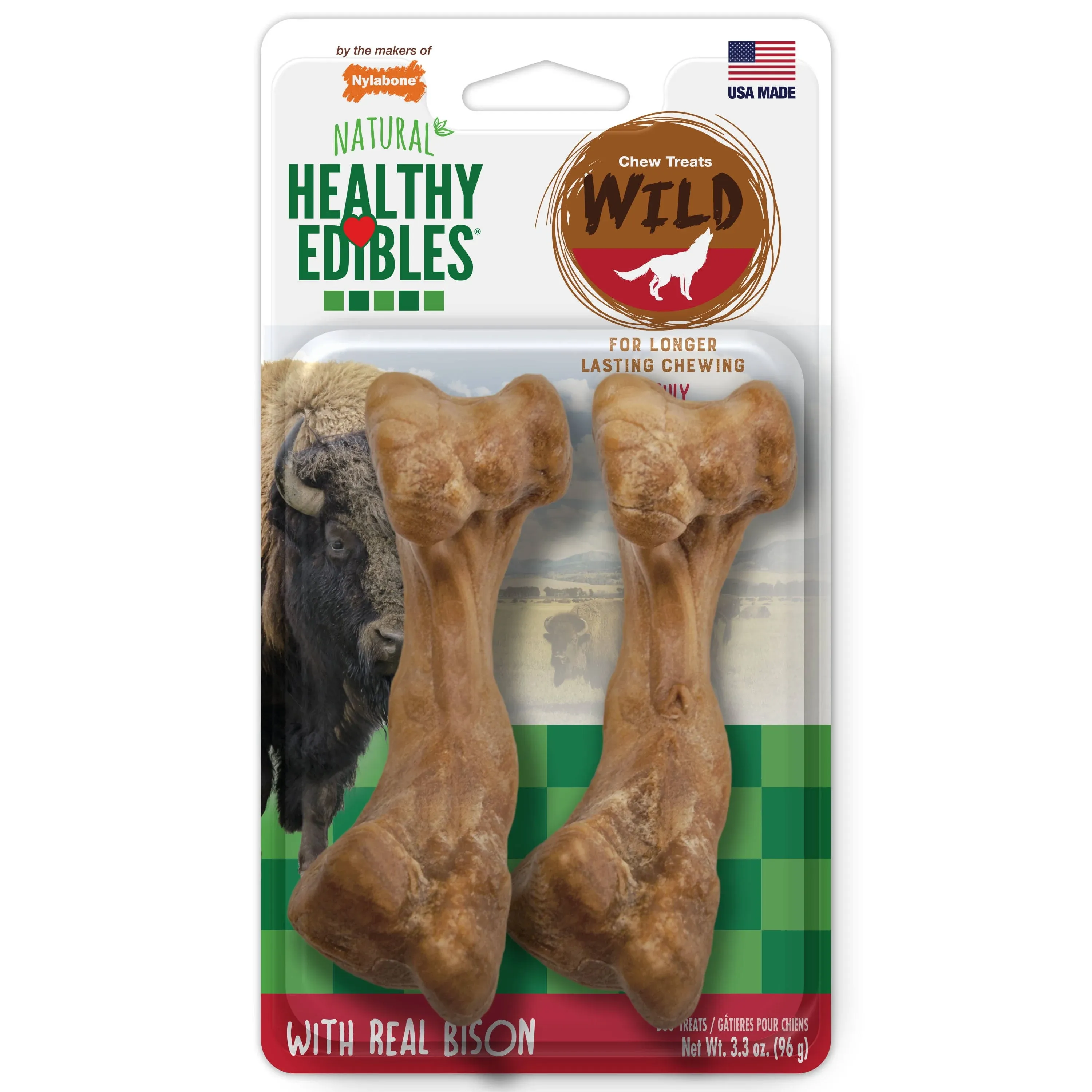 Nylabone Healthy Edibles Wild Chew Treats Bison Medium 2 Count