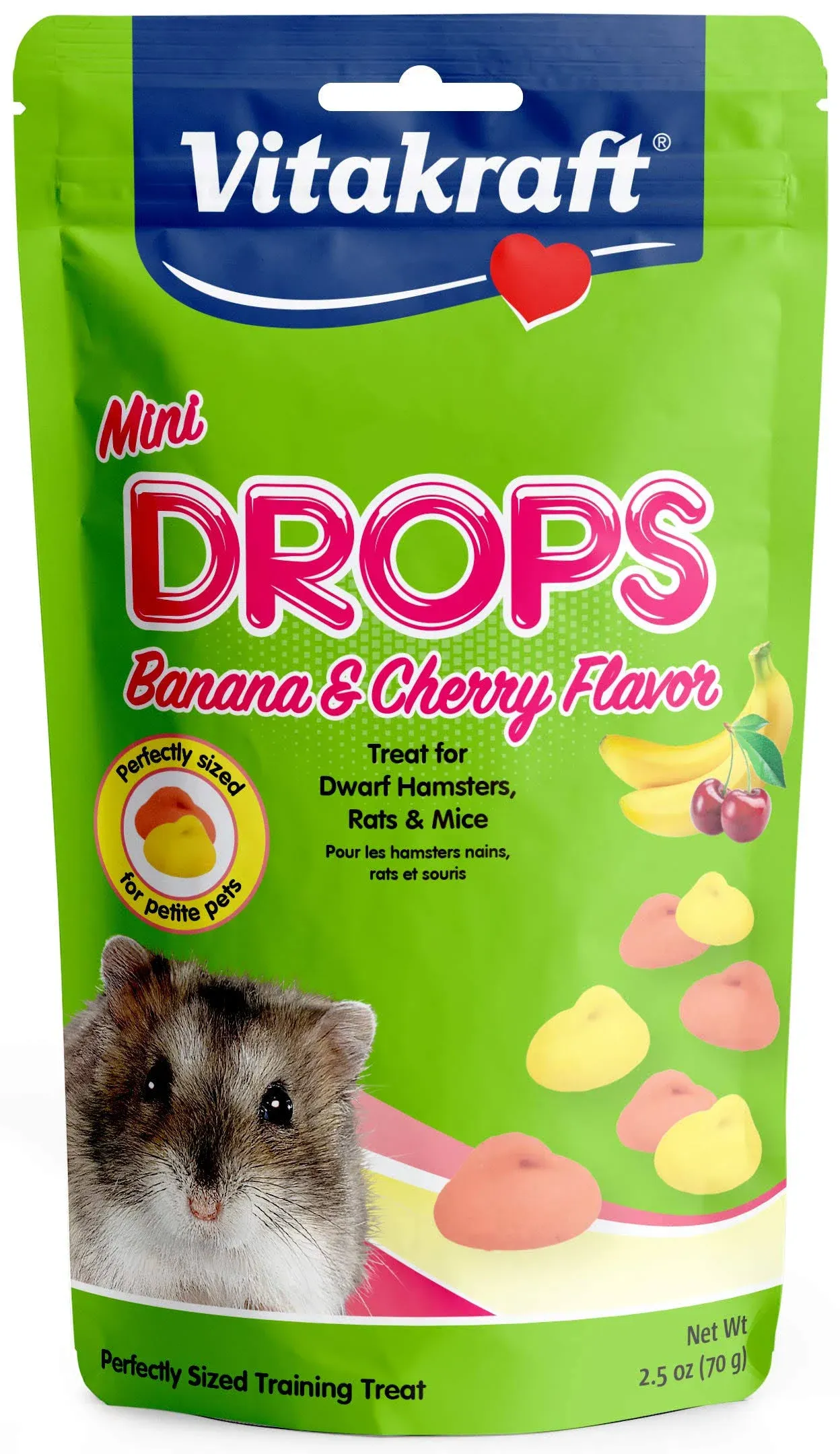 Vitakraft Mini Drops Banana/Cherry Flavor for Hamsters, 2.5 oz.