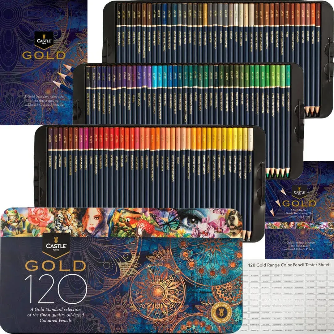 Castle Art Supplies Gold Standard 120 Coloring Pencils Set | Quality Oil-Based Colored cores Stay sharper, Tougher Against Breakage | for Adult