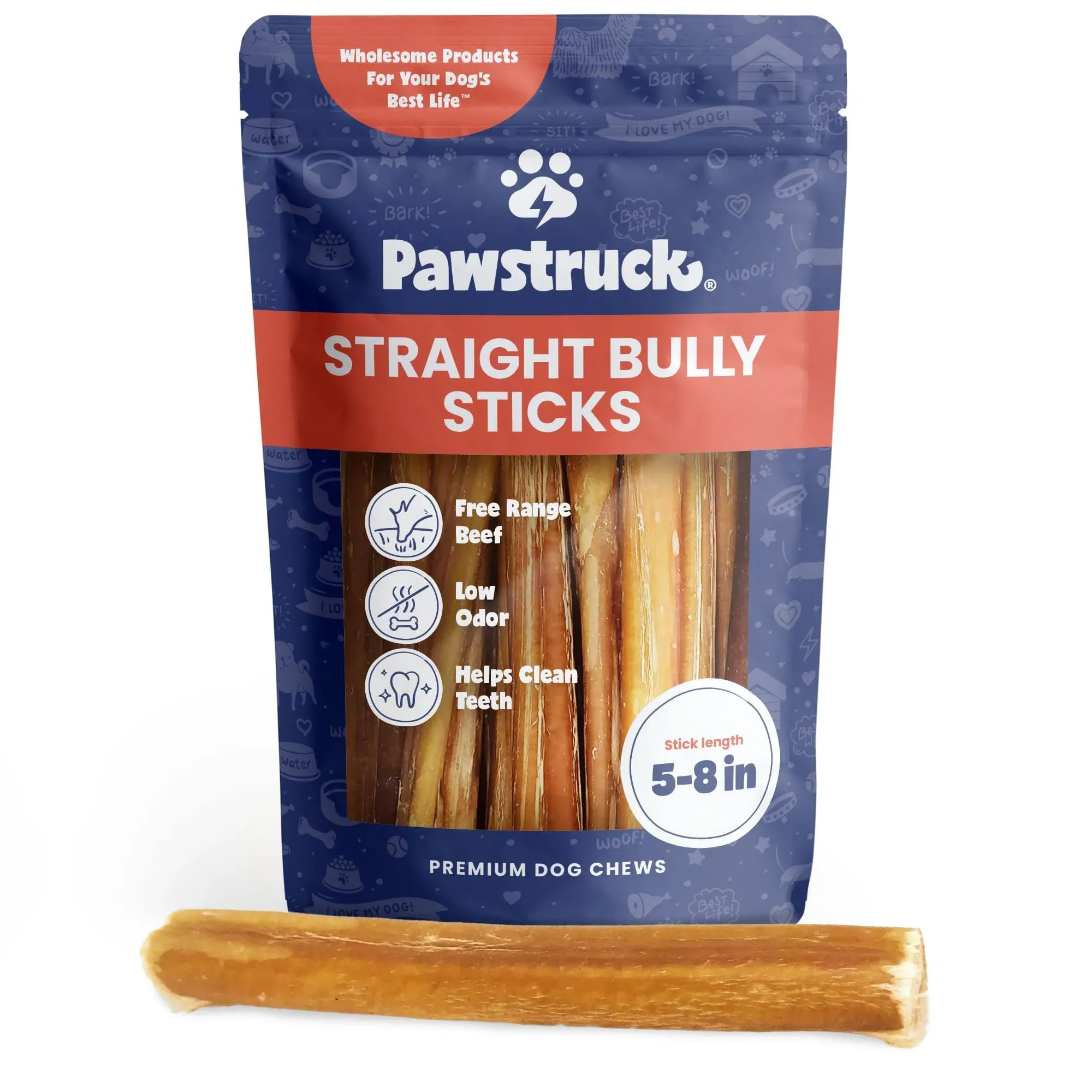 Pawstruck Straight Bully Sticks Dog Treats, 1-lb Bag, 5-7 in