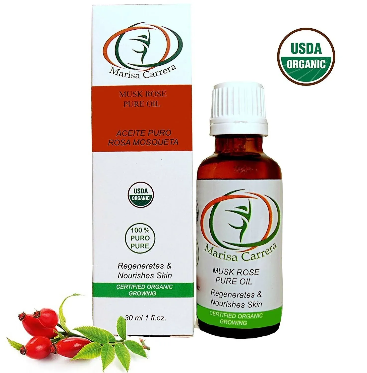 100 % Certified Organic Growing Rosehip Oil / Aceite Puro de Rosa Mosqueta 30 ml ...