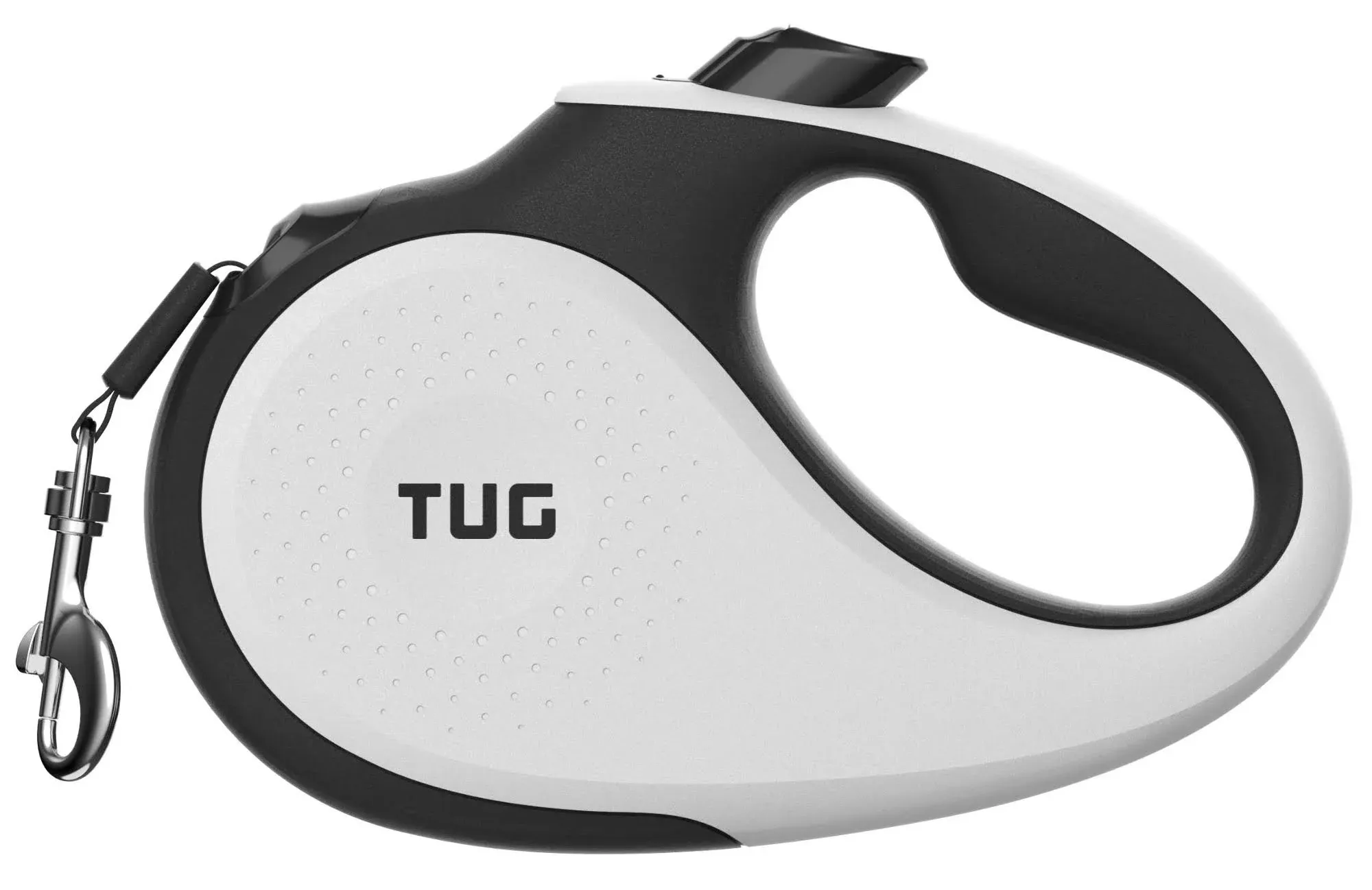 TUG 360° Tangle-Free Retractable Dog Leash | 16 ft Strong Nylon Tape | One-Handed Brake, Pause, Lock (Medium, White)