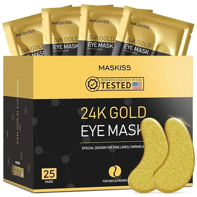 Maskiss 24K Gold Under Eye Patches 50 Pairs Eye Mask Collagen Skin Care Products Eye Patches for Puffy Eyes Eye Masks for