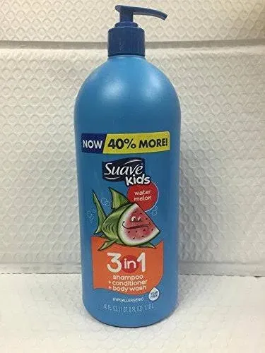 Suave Kids Shampoo + Conditioner + Body Wash, 3 in 1, Watermelon Wonder - 18 fl oz