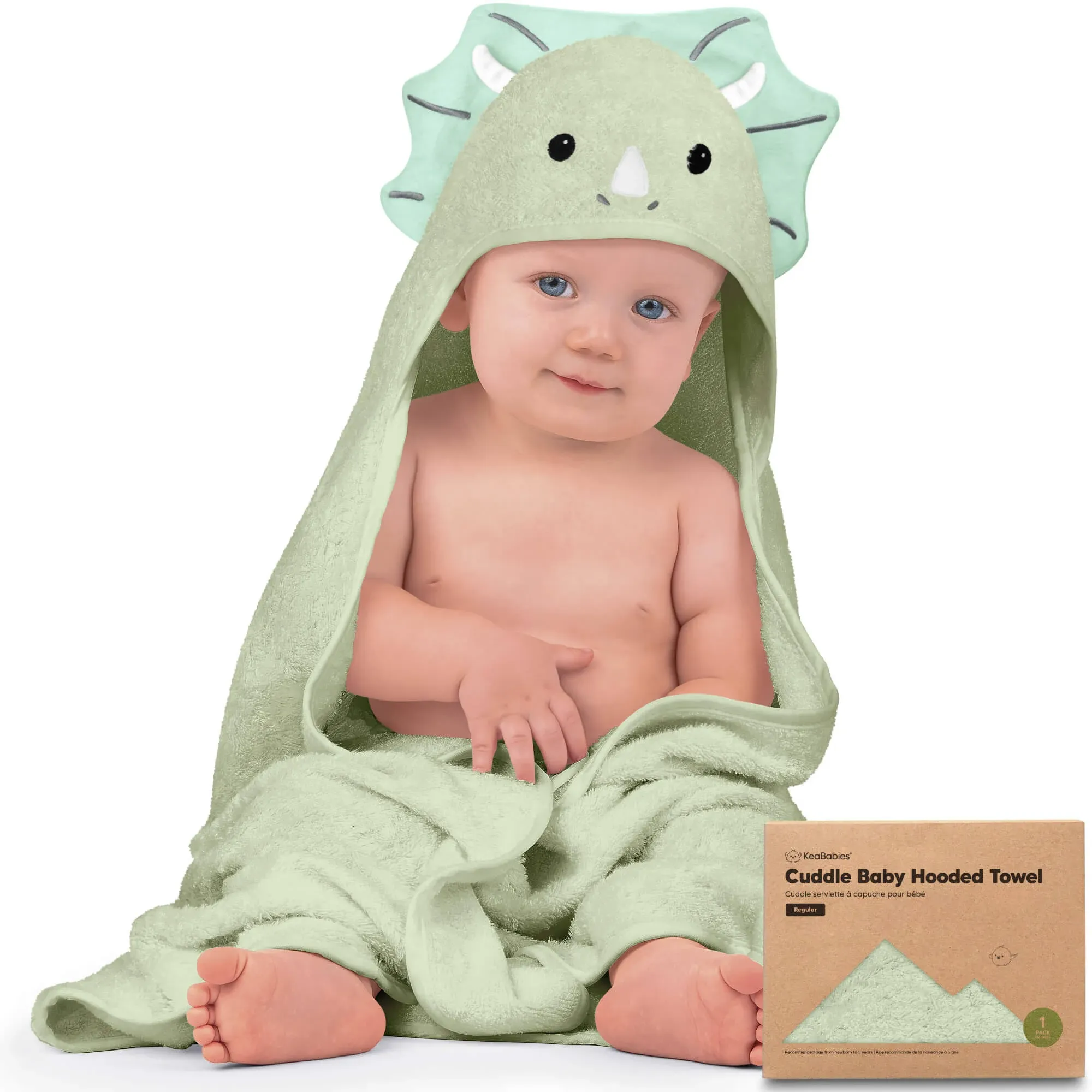 KeaBabies Cuddle Baby Hooded Towel Triceratops